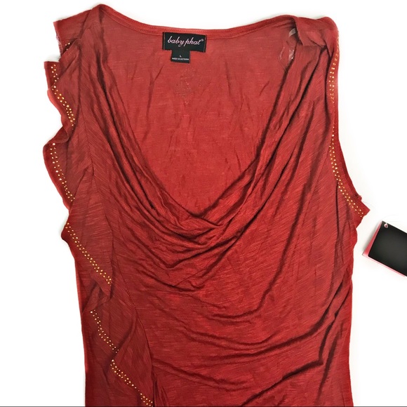Baby Phat Burnt Orange Studded Sleeveless Blouse L - Picture 1 of 7